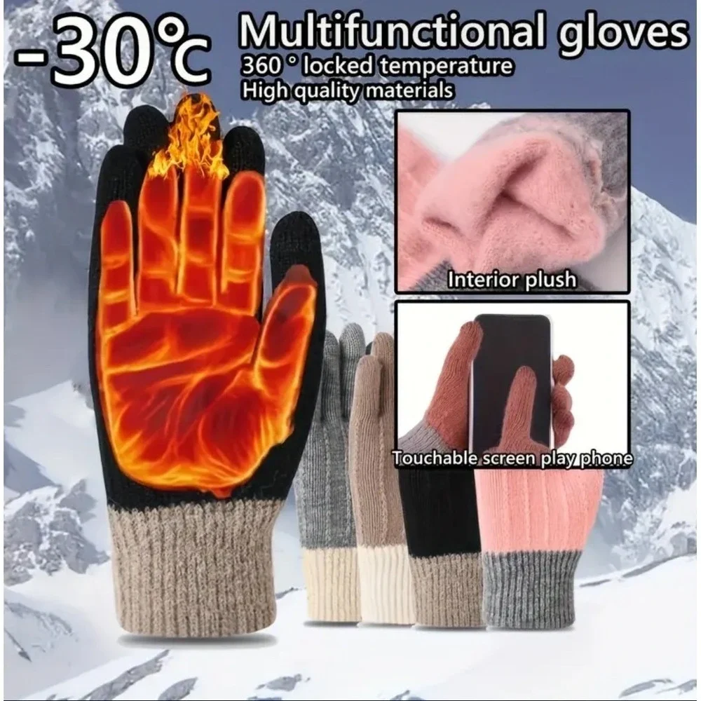 Womens Thermal Touchscreen Winter Finger Driving Knit Gloves One‎ Size Black NWT